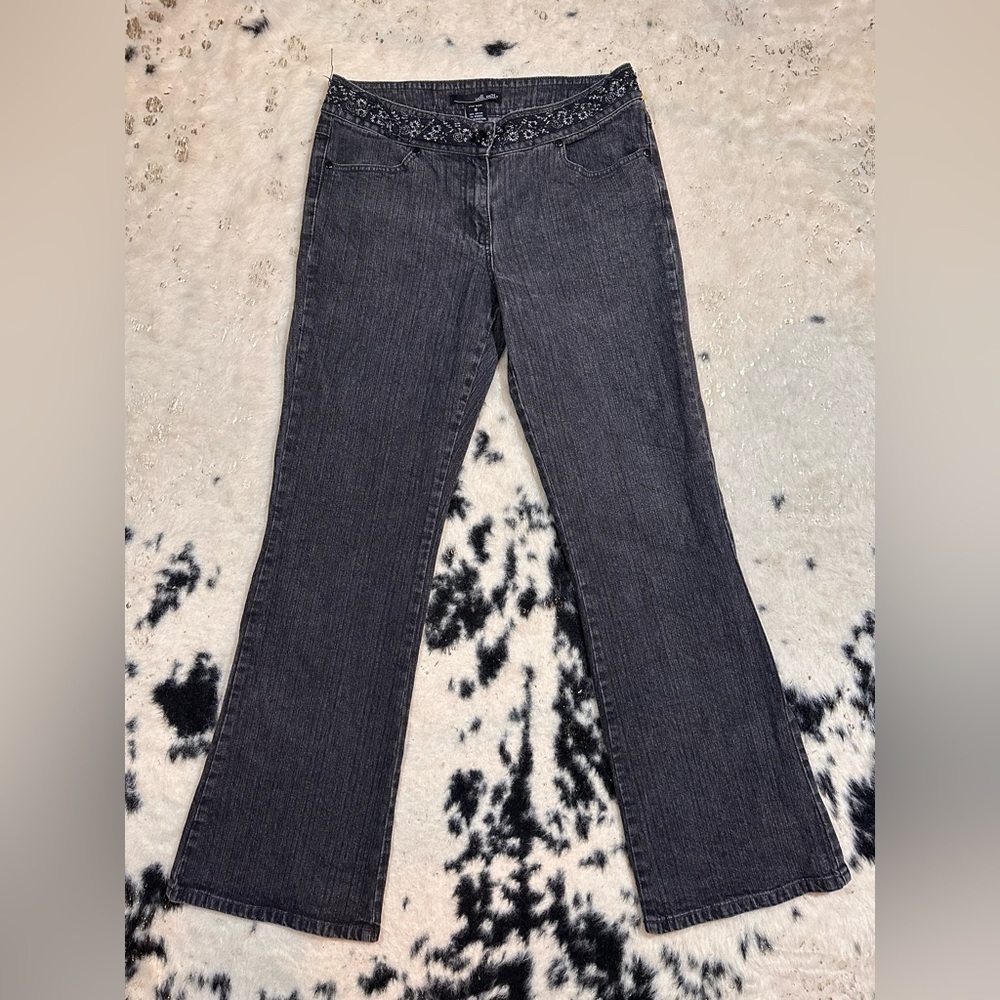 Willi Smith Women’s Vintage Black High Rise Stretch Flare Denim Jean Size 14